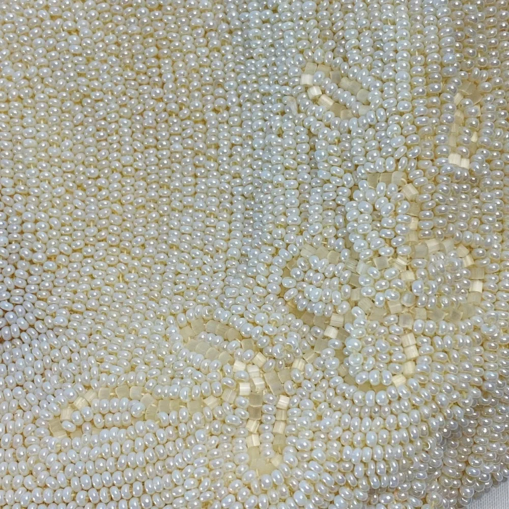 Vtg 50s Made in Japan Off-White Beaded Evening Bag Rhinestone Clasp Bridal